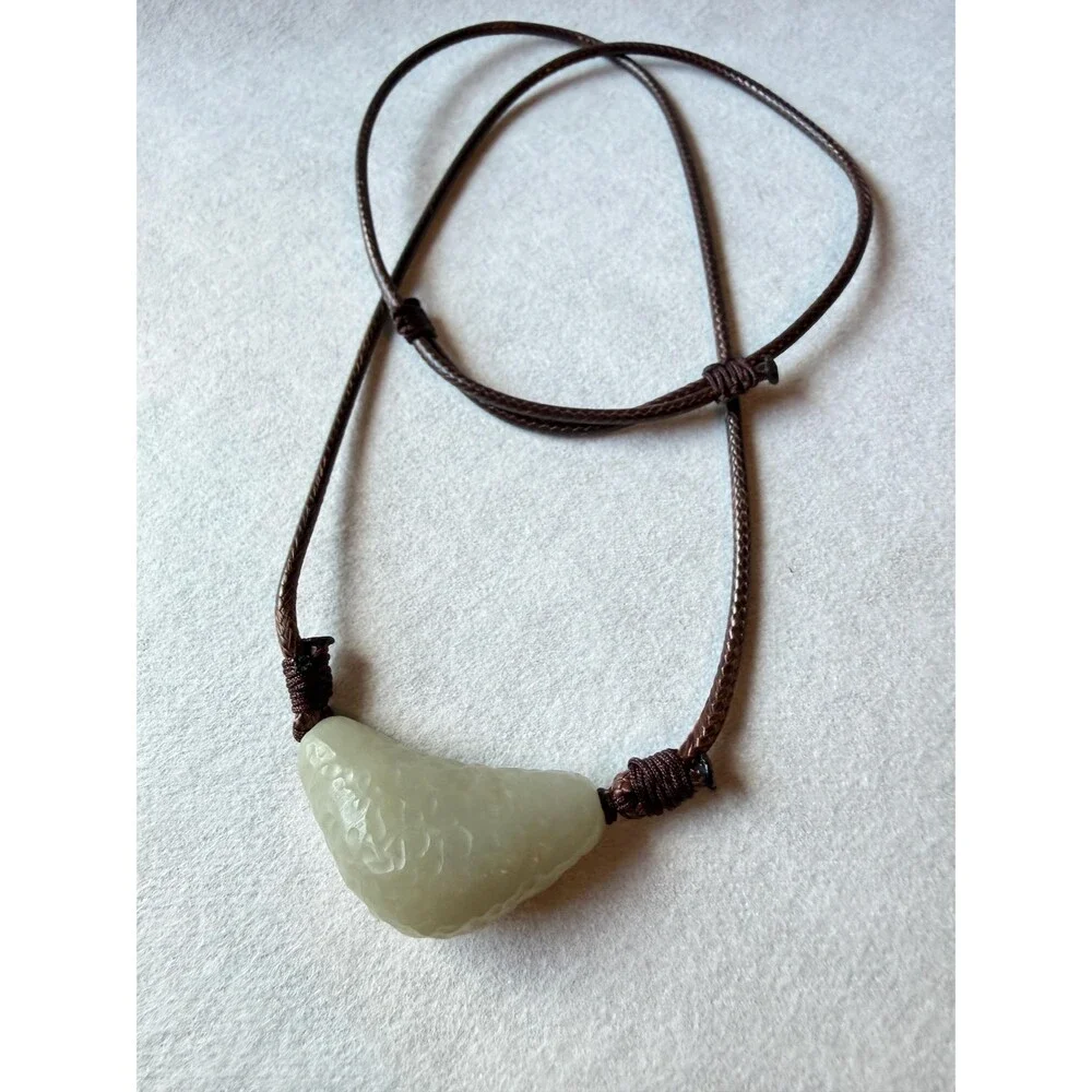 Natural White Jade Pendant Necklace OOAK Freeform Nugget  Chunky Organic Jade